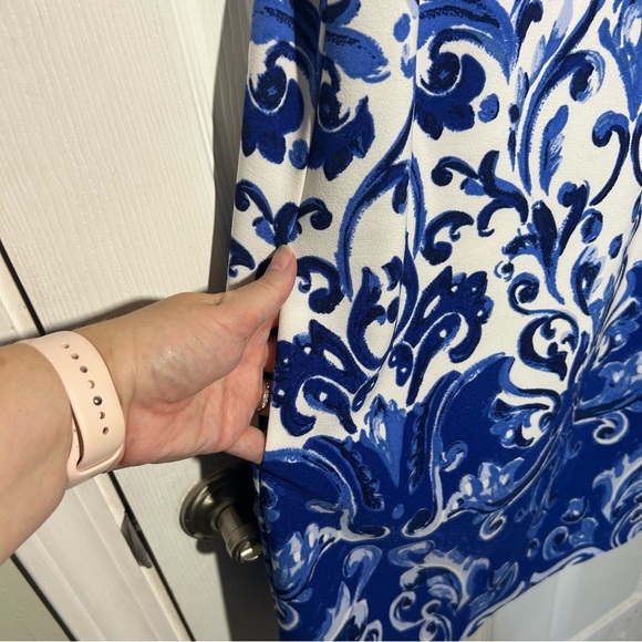 Lauren Ralph Lauren Stretch Crepe Damask Sleeveless A-line Dress Size 6 Blue - Picture 12 of 14